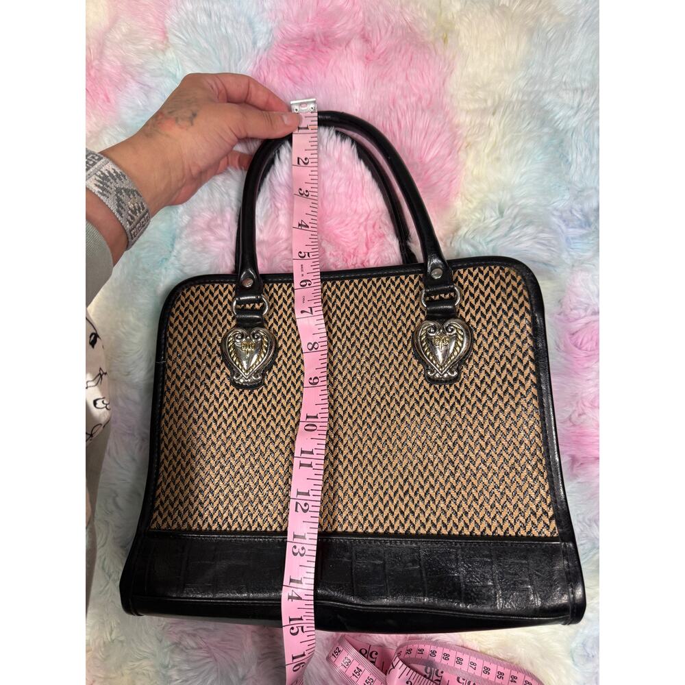 Marlo Heart Hardware Woven Satchel Handbag Black Tan - Picture 8 of 16